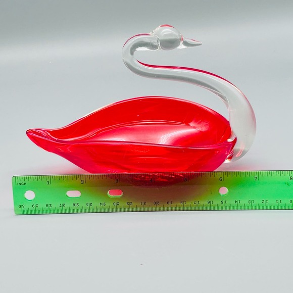 MCM Amberina Hand Blown Art Glass Swan Trinket Dish - Picture 7 of 8